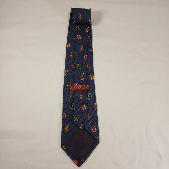 Joseph A. Bank Corporate Collection Blue Tie Christmas Themed Pattern 57" x 3.75 - Picture 3 of 6